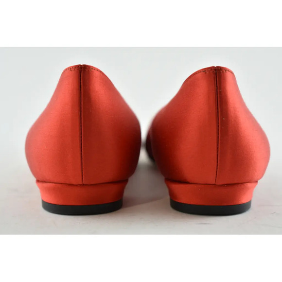 Manolo Blahnik Hangisi Red Satin Silver Jewel Buckle Ballerina Ballet Flat 39.5 - Picture 11 of 12